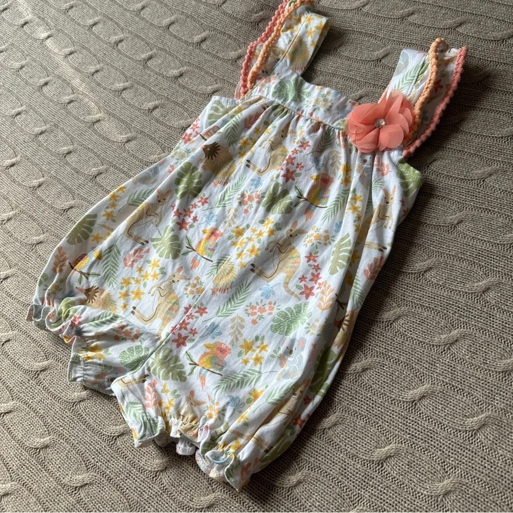 NWOT Goodlad Baby Girl Romper, Tropical Animals, 18 Months